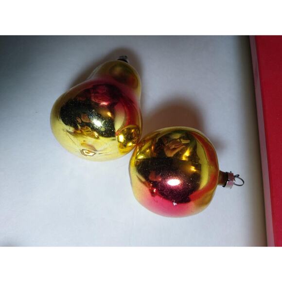 Mercury Glass Pears Apples Vintage West German Hand Blown Christmas Ornaments 4 - Picture 4 of 9